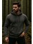 Erkek Kapüşonlu Pamuklu Sweatshirt Hırka Fermuarlı Rahat Kalıp Basic Hırka 4