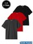 Erkek 3lü Paket Siyah-Kırmızı-Antrasit Pamuklu Oversize Tişört Bisiklet Yaka Kısa Kollu T-Shirt 1