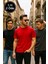 Erkek 3lü Paket Siyah-Kırmızı-Antrasit Pamuklu Oversize Tişört Bisiklet Yaka Kısa Kollu T-Shirt 3