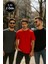 Erkek 3lü Paket Siyah-Kırmızı-Antrasit Pamuklu Oversize Tişört Bisiklet Yaka Kısa Kollu T-Shirt 5