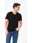 Erkek %100 Pamuk Kısa Kollu Siyah T-Shirt V Yaka Basic Erkek Tişört 1