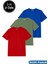 Erkek 3'lü Paket Kırmızı-Mavi-Koyu Yeşil Pamuklu Oversize Tişört Bisiklet Yaka Kısa Kollu T-Shirt 1