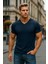 Erkek %100 Pamuk Kısa Kollu Lacivert T-Shirt V Yaka Basic Erkek Tişört 4