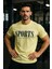 Erkek Sarı Basic T-Shirt Baskılı Slim Fit %100 Pamuk Tişört 1