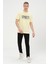 Erkek Sarı Basic T-Shirt Baskılı Slim Fit %100 Pamuk Tişört 3