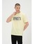 Erkek Sarı Basic T-Shirt Baskılı Slim Fit %100 Pamuk Tişört 4
