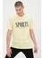 Erkek Sarı Basic T-Shirt Baskılı Slim Fit %100 Pamuk Tişört 5