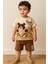 Bear Panç Işleme Detaylı Erkek Çocuk şortlu takım - Kahve 1