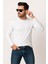 Erkek Bisiklet Yaka Beyaz Body %100 Pamuk Uzun Kollu Tişört Erkek Düz T-Shirt 3
