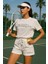 Kadın Sporty Kısa Kollu Bisiklet Yaka Oversize T-Shirt ve Şortlu Alt Üst Takım Tenis Ikili Takım 4