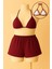 Kadın Bordo Şortlu Belden ve Boyundan Bağlamalı Bikini Takımı 2