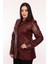 Hakiki Deri Bordo Düğmeli Kadın Ceket 1