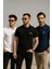 Erkek 3'lü Paket Tişört Rahat Kesim %100 Pamuklu Polo Yaka T-Shirt Siyah-Lacivert-Beyaz 4