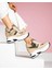 Creamflame Yaprak Desenli 10 cm Yüksek Topuk Krem Kadın Sneaker 1