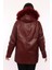 Hakiki Deri Bordo Kapşonlu Kürklü Kadın Ceket 4