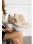 Creamluxe Fermuarlı 10 cm Yüksek Topuk Poli Taban Krem Kadın Sneaker 2