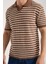 Erkek Polo Yaka Kahverengi Beyaz Çizgili Kısa Kollu Triko Tişört 1