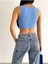 Kadın Mavi V Yaka Kalın Askılı Yaka Detaylı Altı Lastikli Kaşkorse Crop Bluz BLZ8832 4