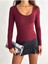 Kadın V Yaka Parmak Geçmeli Uzun Kollu Düz Basic Body Bluz MNN1008-1 6
