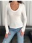 Kadın V Yaka Parmak Geçmeli Uzun Kollu Düz Basic Body Bluz MNN1008-1 3