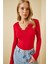 Kadın Kırmızı Uzun Kollu Dantel Detaylı Ön Arka V Yaka Kaşkorse Bluz BLZ2022 3