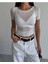 Kadın Kayık Yaka Kısa Kollu Transparan Soft Touch Yumuşak Doku Düz Basic Crop Bluz BLZ5579 2