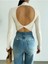 Kadın Dik Yaka Uzun Kollu Sırt Dekolteli Kaşkorse Crop Bluz BLZ5031 1