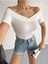 Kadın Madonna V Yaka Kısa Kollu Crop Kaşkorse Basic Bluz SRA40002 1