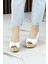 Heather Beyaz Hakiki Dana Derisi Mantar Taban Görünümlü Dolgu Topuklu Slingback Sandalet 3