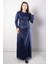 Taş Baskılı Simli Tül Abiye Elbise Lacivert FHM956 2