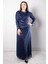 Taş Baskılı Simli Tül Abiye Elbise Lacivert FHM956 3