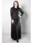Taş Baskılı Simli Tül Abiye Elbise Siyah FHM956 2