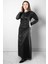 Taş Baskılı Simli Tül Abiye Elbise Siyah FHM956 3