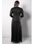 Taş Baskılı Simli Tül Abiye Elbise Siyah FHM956 5