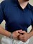 Erkek Oversize Lacivert Yazlık Triko Polo Yaka, Örgü Kumaş, Geniş Kalıp Kısa Kollu Model 1