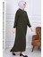 Medine Ipeği Tesettür Pile Detaylı Ferace MS-0165 Haki 4