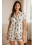 Kadın Kısa Kollu Pijama Takım Beli Lastikli Pamuklu Düğmeli Desenli 1