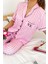 Kadın Pamuklu Viskon Pembe Pijama Takım Düğmeli Biye ve Cep Detaylı Baskılı Ikili Takım 2