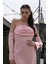 Pudra Drape Düğme Detaylı Midi Boy Abiye 0801168.79 5
