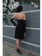 Siyah Drape Düğme Detaylı Midi Boy Abiye 0801168.01 8