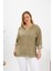Büyük Beden Pul Payet Detay Bluz Haki 2