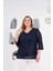 Büyük Beden Astarlı Pul Payet Bluz Lacivert 1