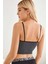 Kadın Anstrasit Gri Ip Askılı Crop Top Bluz 4