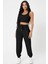 Kadın Siyah Kaşkorse Cepli Jogger Eşofman Altı ve Crop Top Bluz 1