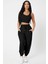 Kadın Siyah Kaşkorse Cepli Jogger Eşofman Altı ve Crop Top Bluz 3