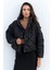 Kadın Siyah Beli Lastikli Yarasa Kol Şişme Mont MX11 1
