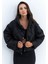 Kadın Siyah Beli Lastikli Yarasa Kol Şişme Mont MX11 5