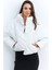 Kadın Beyaz Beli Lastikli Yarasa Kol Şişme Mont MX11 2