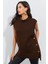 Kadın Kahverengi Yanları Düğmeli Kolsuz Triko Tunik YV75 1