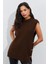 Kadın Kahverengi Yanları Düğmeli Kolsuz Triko Tunik YV75 2